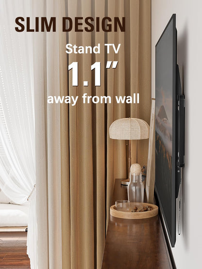 Mounting Dream Fixed TV Mount Low Profile for Most of 42-84 Inches TV Low Profile TV Wall Mount fits 16" 18" 24" Wood Studs up to VESA 600 x 400mm and 132 LBS, Ultra Slim and Space Saving MD2163-K