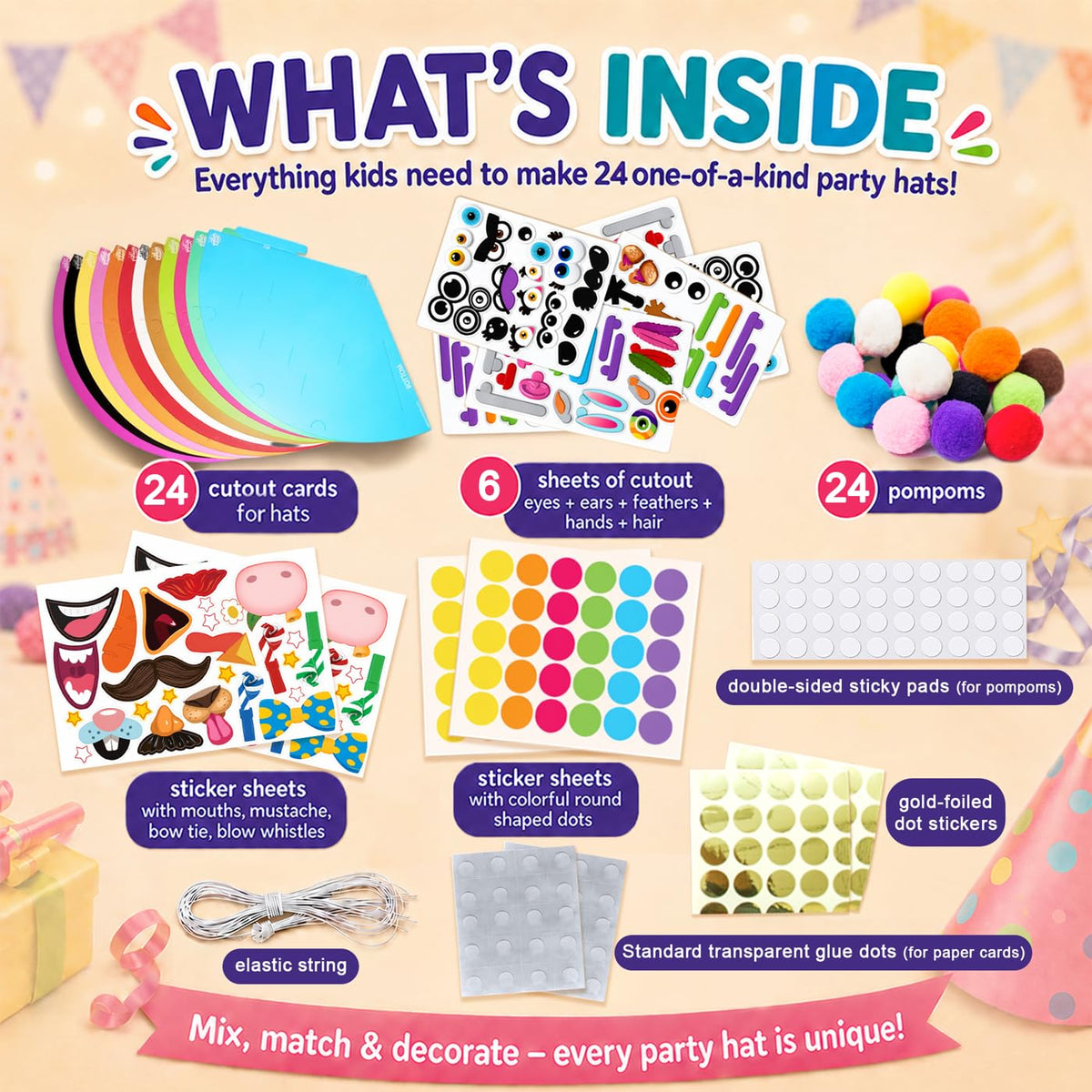 24 Pcs Party Hats Birthday Activity Kit with Stickers. Kids Fun Arts & Crafts, Party Favor, Game Supplies, Christmas Decors 🍁 All In One Marketplace Canada