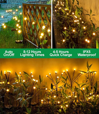SIOTMERA 4Count Solar Lights Outdoor Waterproof IPX5, Solar Garden Lights, Wind Swaying Firefly Lights, Christmas Lights Outdoor, for Yard Lawn Pathway Decoration Lighting, 6LED WarmYellow