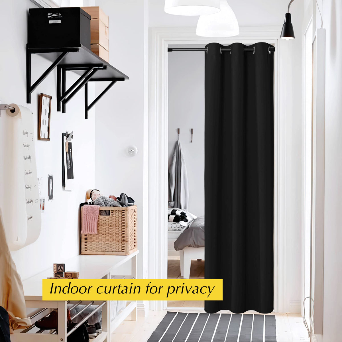 NICETOWN Rideau de porte noir 213 cm de longueur, panneau de séparation de pièce à œillets isolant thermique, rideau de placard, décoration de fenêtre temporaire pour Halloween pour chambre à coucher, 1 panneau, 107 cm de largeur