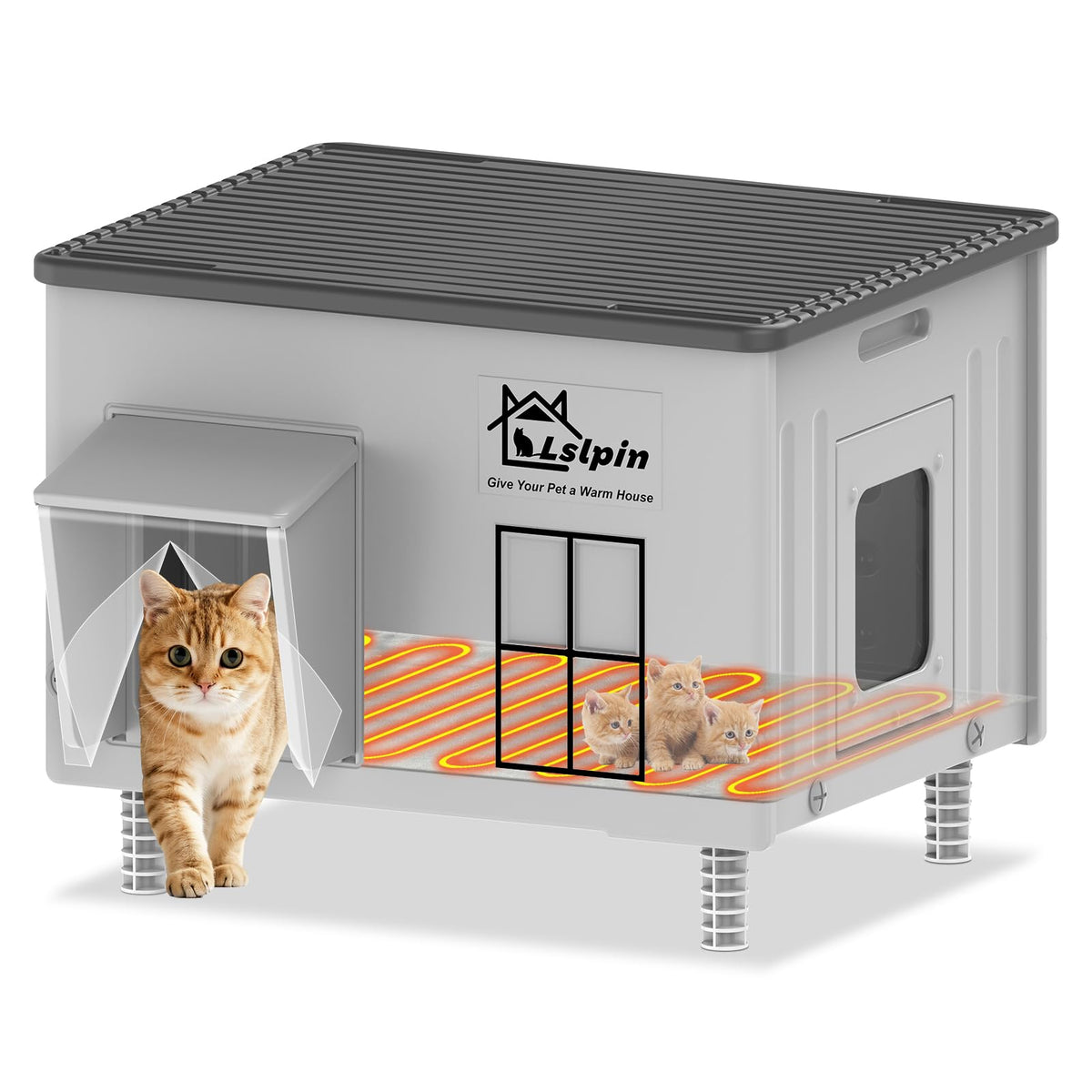 Large Heated Cat House for Outside Cats Winter,Weatherproof & Insulated Feral Cat House with Escape Door, Outdoor Indoor Cat Shelter with Heating Pad 21.6×16.9×17.5 🍁 All In One Marketplace Canada