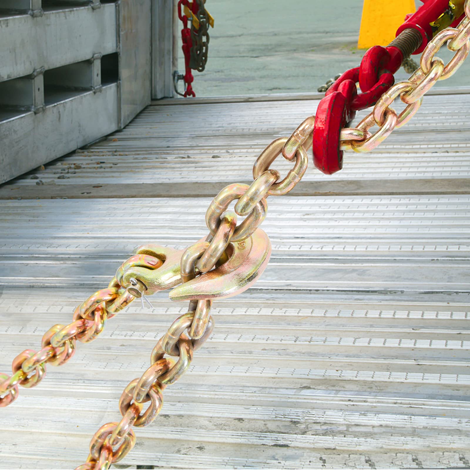 VEVOR Transport Binder Chain, 7100 lbs Working Load Limit, 3/8'' x 20' G80 Tow Chain Tie Down with Grab Hooks, DOT Certified, Galvanized Coating Manganese Steel for Dock Factory Construction Site VEVOR