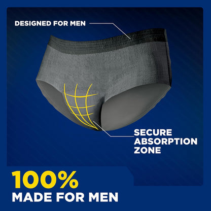 TENA Men Maximum Plus Incontinence Underwear, Large, 37-49in, Grey, 24 ct TENA