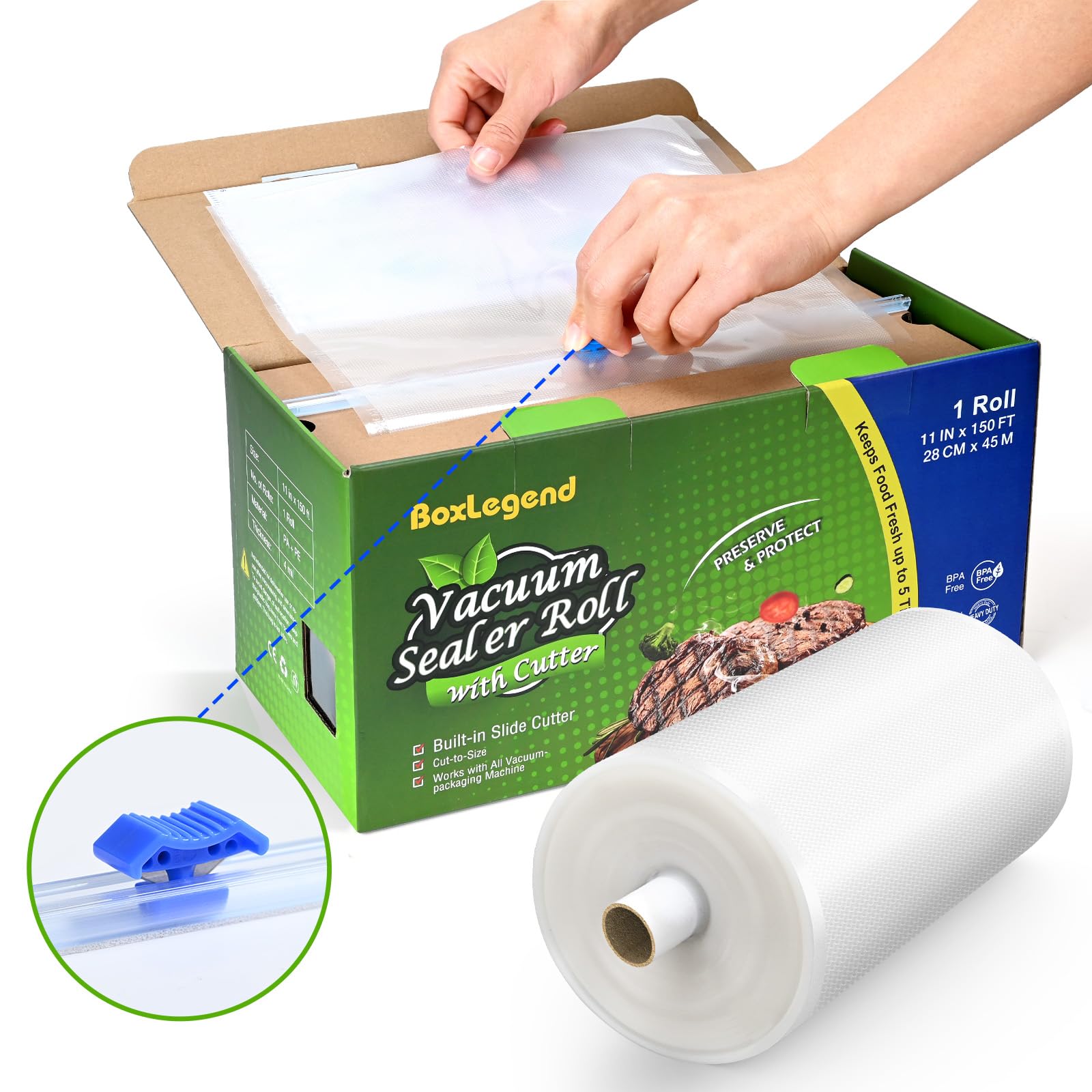 11’’ x 150’ Vacuum Sealer Roll Keeper with Cutter, Vacuum Sealer Bags for Food, Food Saver Bags Rolls, BPA Free, Commercial Grade, Great for Storage, Meal prep and Sous Vide - Available at All In One Marketplace Canada