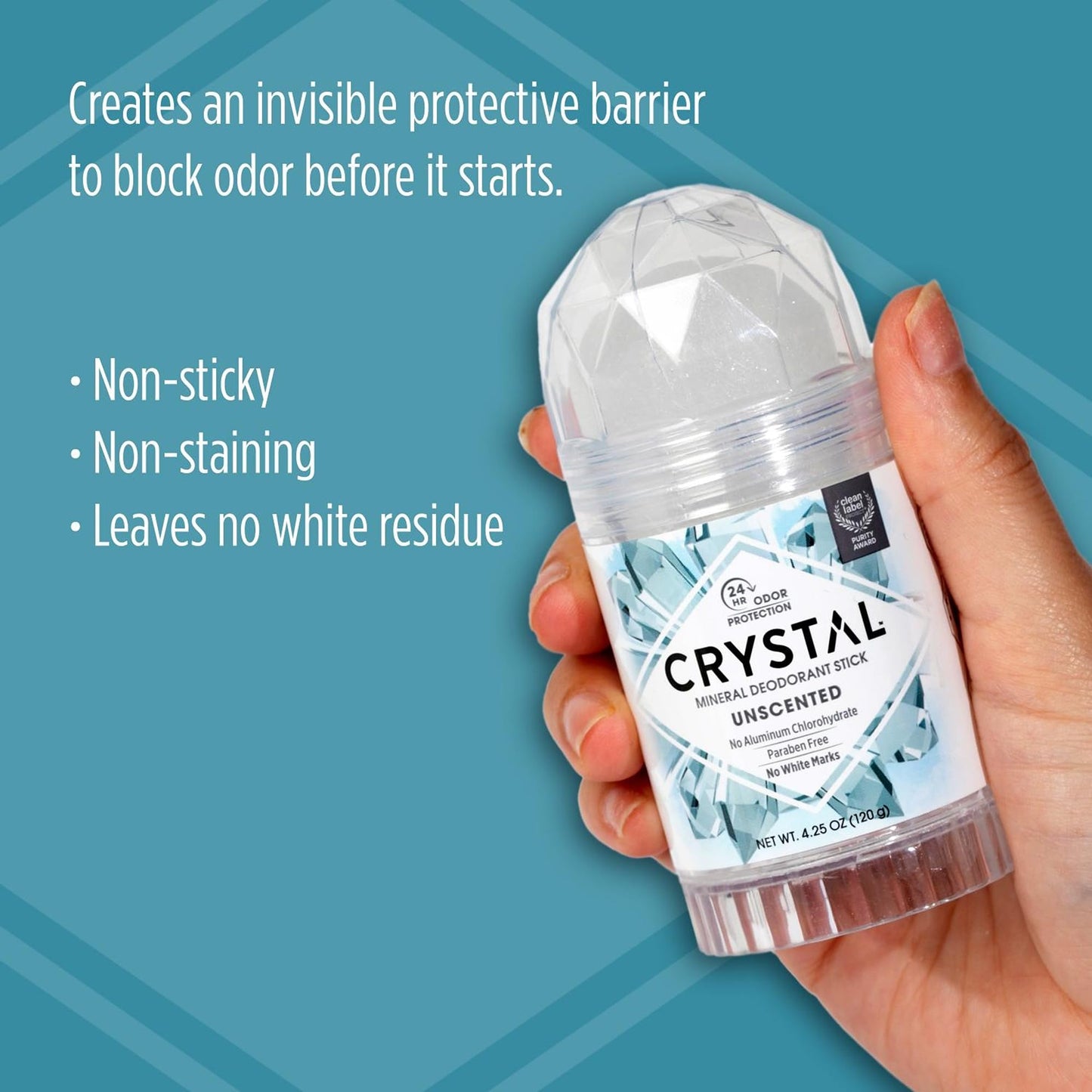 Crystal Mineral Deodorant Stick, 120g – Aluminum-Free, Unscented Natural Deodorant, 24-Hour Odor Protection, No Stains or Residue, Vegan & Cruelty-Free - Available at All In One Marketplace Canada