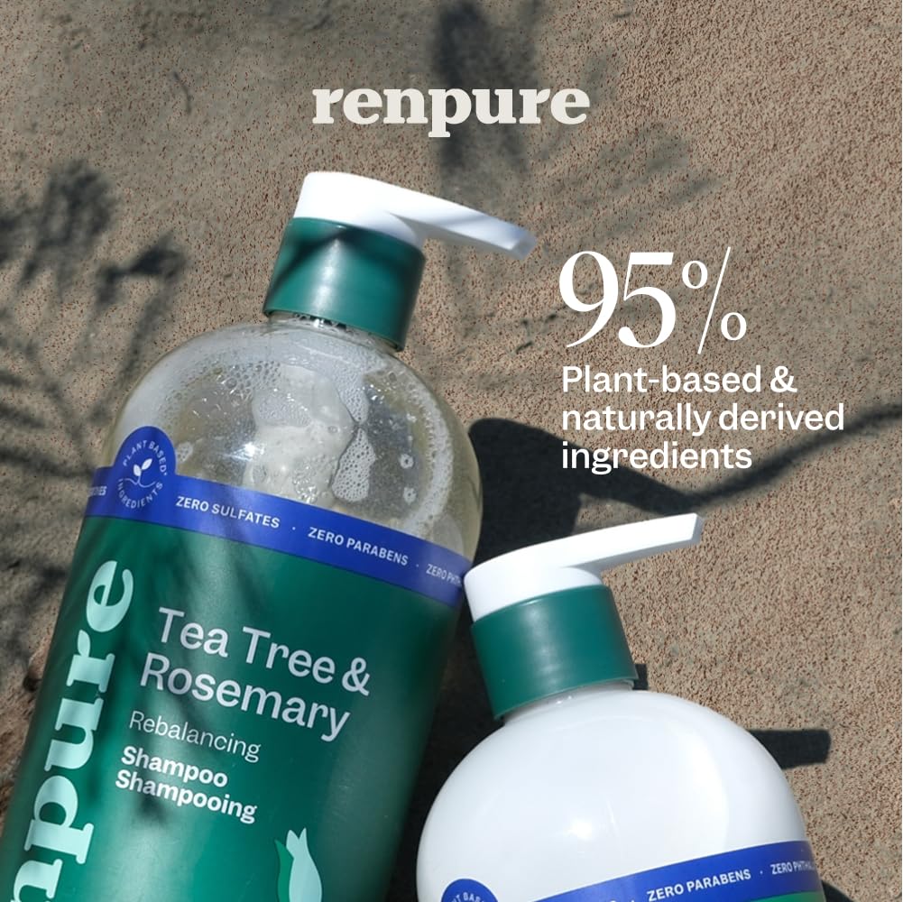 Renpure Tea Tree & Rosemary Shampoo & Conditioner Set, Plant Based - Refreshes & Rebalances Hair and Scalp - For Oily/Normal Hair - Tea Tree Leaf Oil, Rosemary Leaf Extract - 24 Fl Oz each, 2 Pack - Available at All In One Marketplace Canada