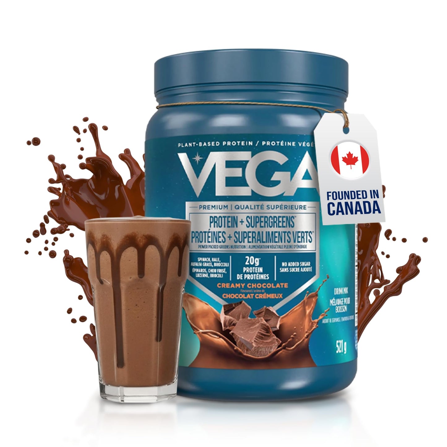 Vega Protein + Supergreens Vegan Plant Based Protein Powder – 20g Organic Pea Protein, Dairy-free, Healthy Breakfast Shake – Chocolate, 16 Servings, 521 grams (Pack of 1)