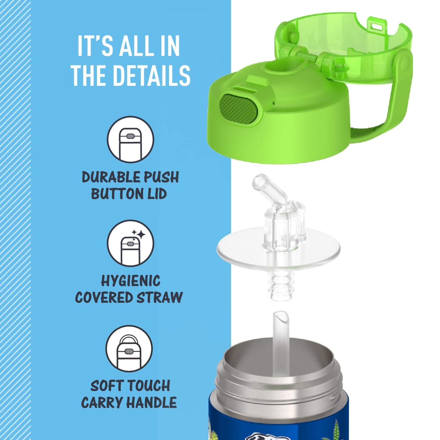 THERMOS FUNTAINER Water Bottle with Straw, 14oz, Daring Dinos