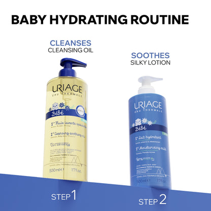 URIAGE Bébé - 1st Cleansing Oil – Gentle Soap-Free Cleansing & Nourishing Bath Oil with Uriage Thermal Water & Organic Edelweiss for Newborns, Infants & Sensitive Skin - 500ml Uriage