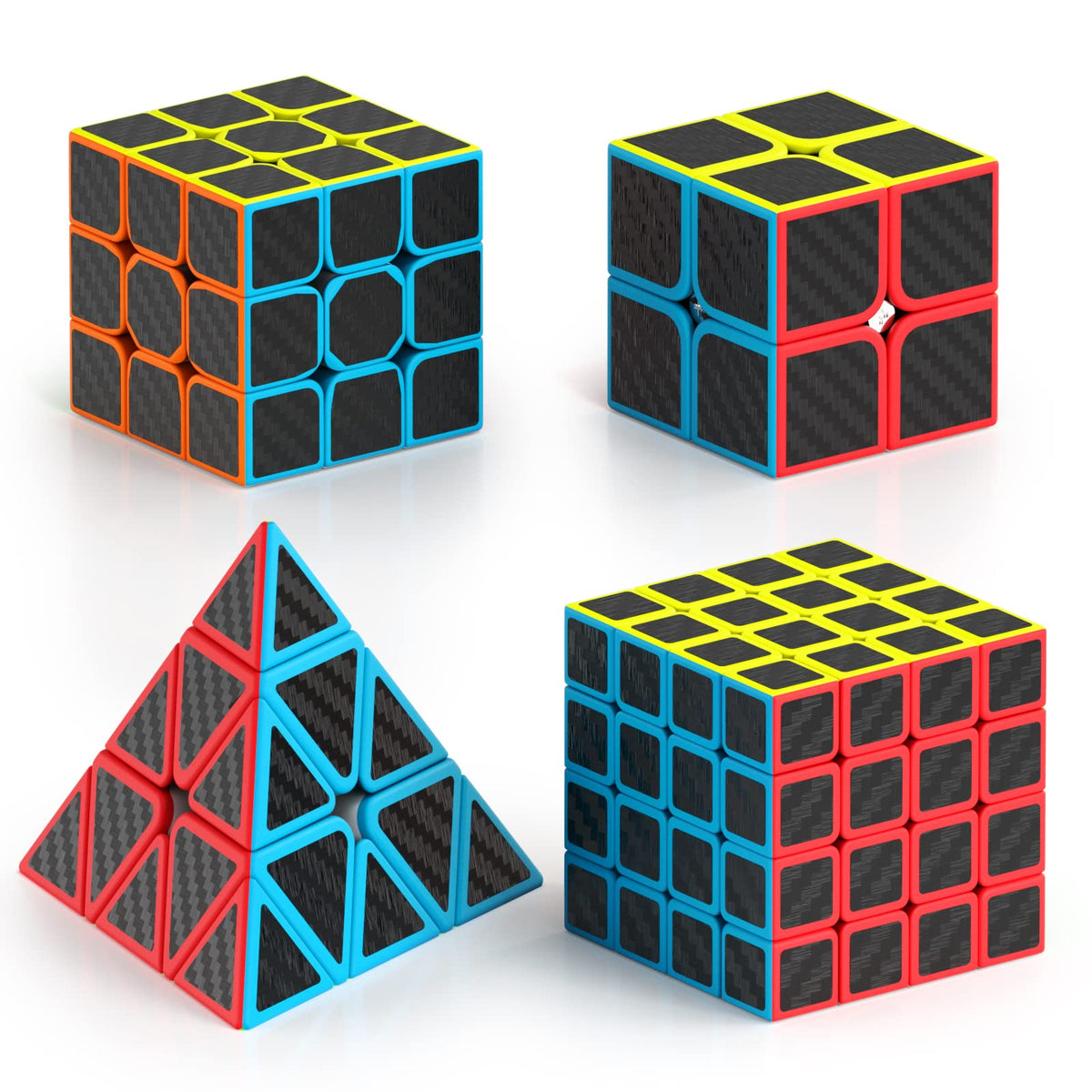 Vdealen Speed Cube Set, Puzzle Cube Bundle of 2x2x2 3x3x3 4x4x4 Pyramid Magic Cube Set, Birthday Party Christmas Stocking Stuffers Gift for Kids Teens Adults(Carbon Fiber Sticker) 🍁 All In One Marketplace Canada