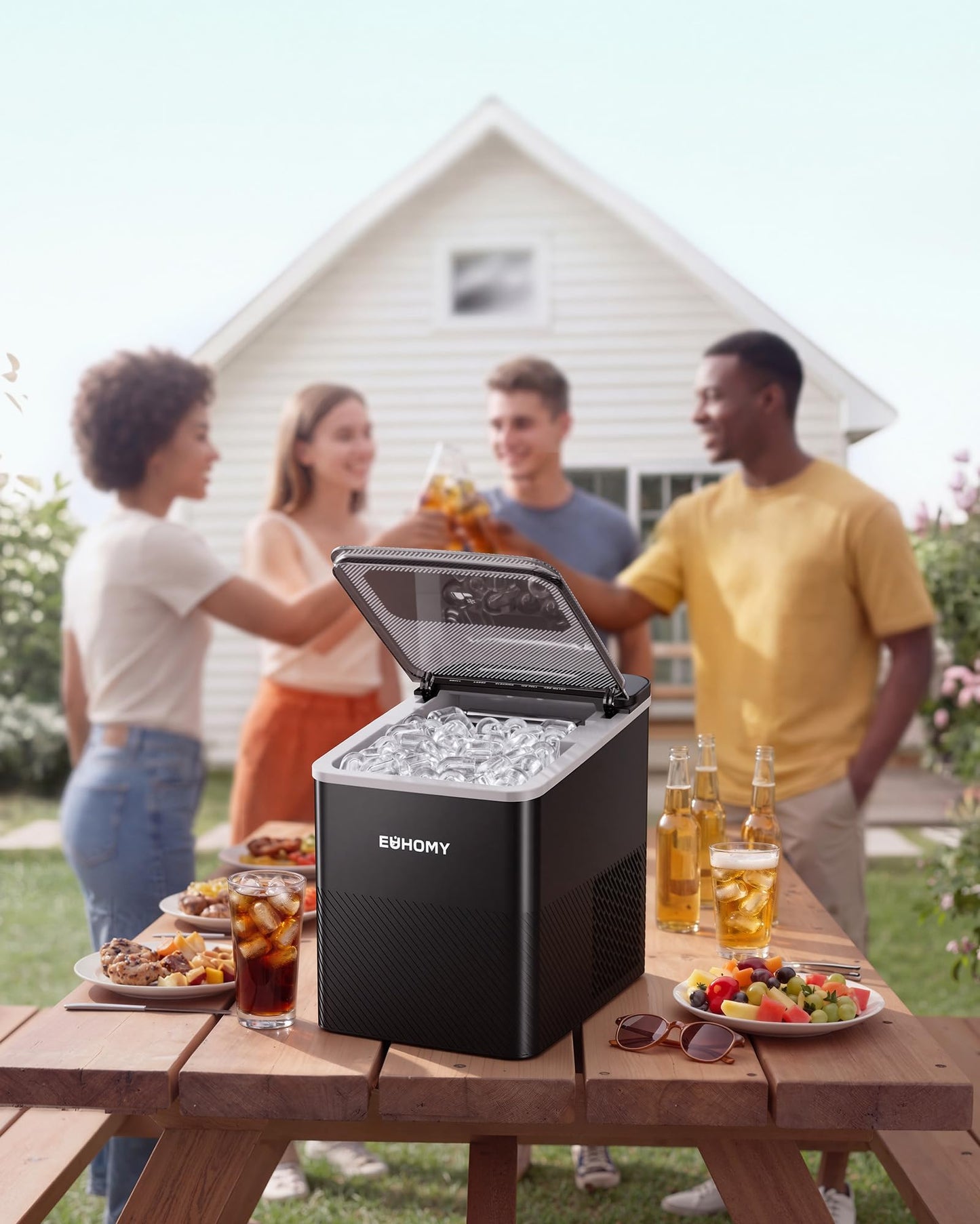 EUHOMY Countertop Ice Maker, 26.5 lbs/24H Portable Ice Machine with Ice Scoop & Basket, Fast 6-10 Mins Ice Making, 2 Ice Sizes, Ideal for Home, Kitchen, RV, Party EUHOMY
