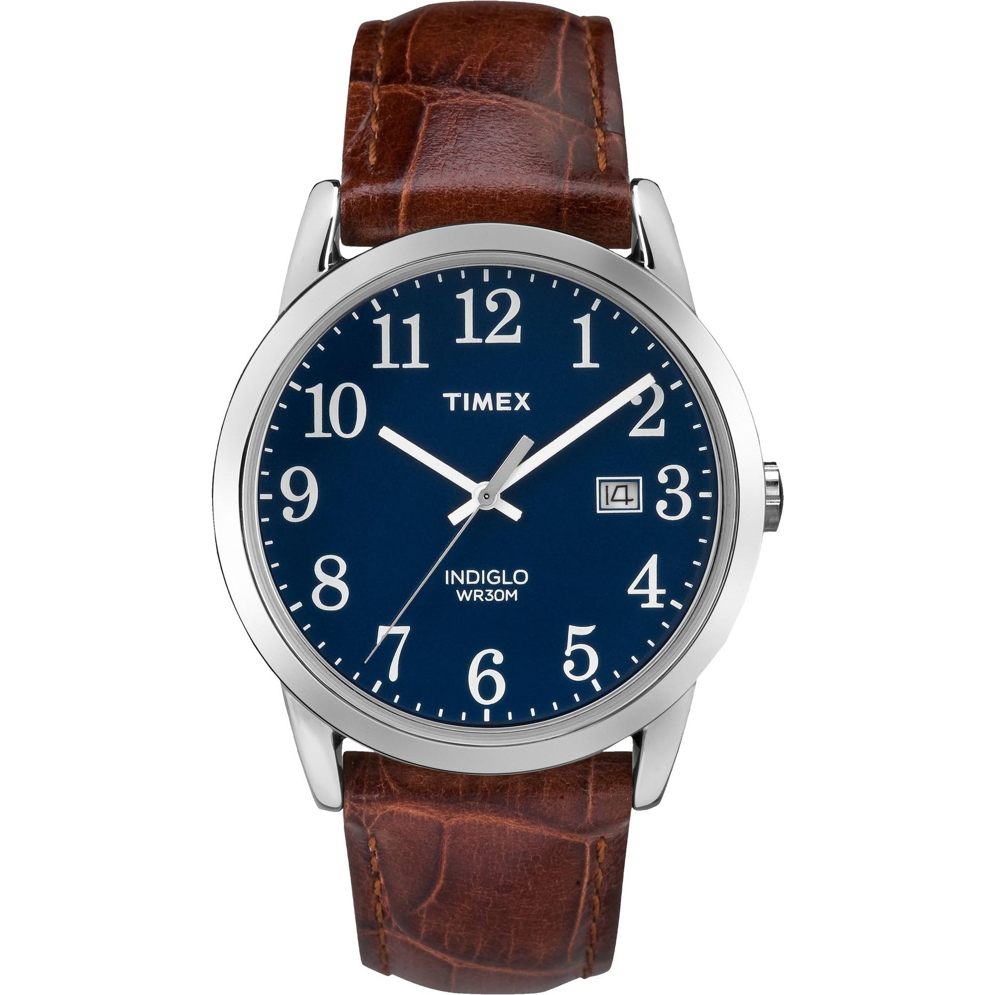 Timex Men's TW2R63800 Easy Reader 38mm Brown/Blue Croco Pattern Leather Strap Watch Timex