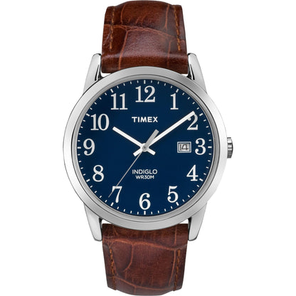 Timex Men's TW2R63800 Easy Reader 38mm Brown/Blue Croco Pattern Leather Strap Watch Timex