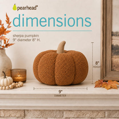 Pearhead Sherpa Pumpkin Pillow Decor, Modern Fall Home, Rust Orange