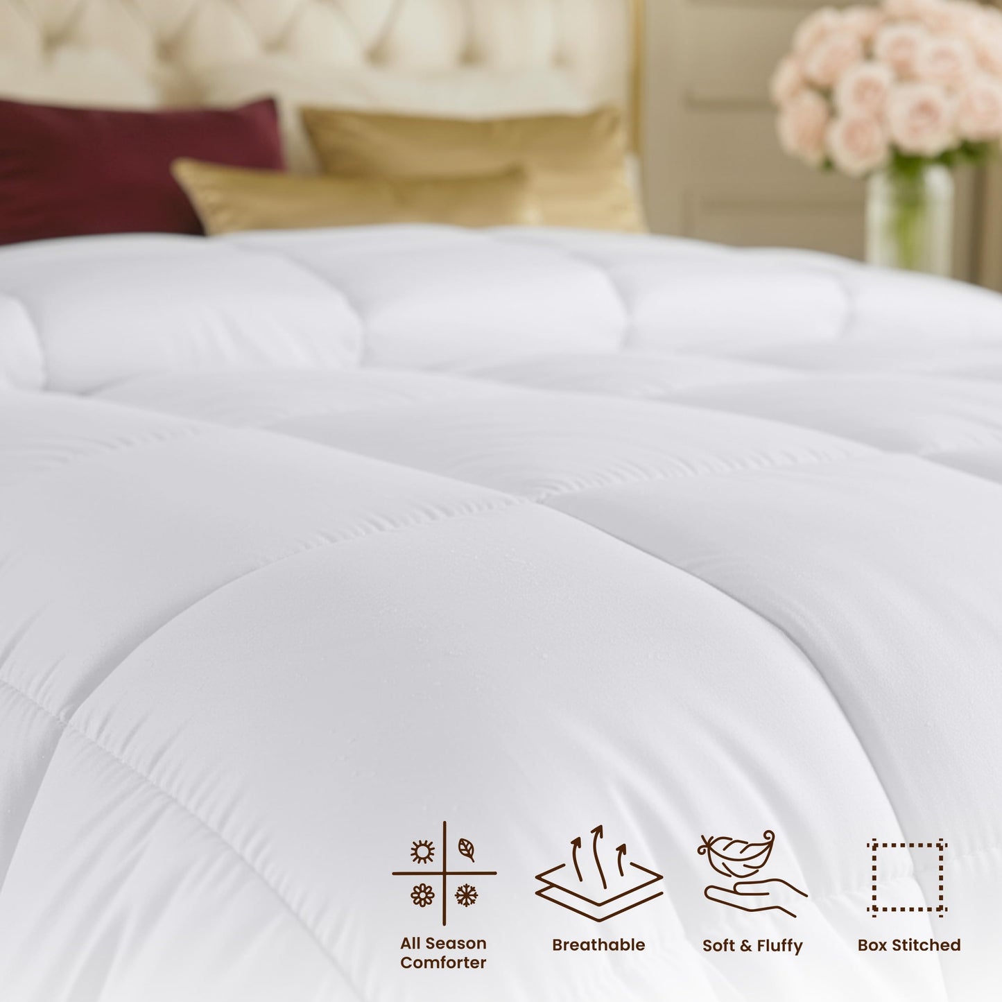 Utopia Bedding Comforters King Size, All Season Duvet Insert, Down Alternative Box Stitched Bed Comforter with Corner Tabs, Machine Washable (White)