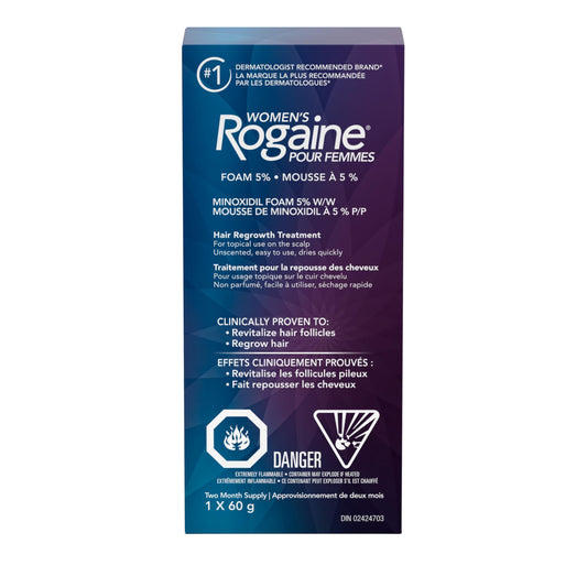 Rogaine Women's Hair Loss & Thinning Treatment, 5% Minoxidil Foam, 2 Month Supply 1x60g - Available at All In One Marketplace Canada