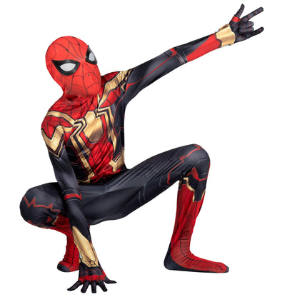 Marvel Integrated Spider-Man Official Youth Deluxe Zentai Costume - Stretch Spandex with Hidden Zippers and Wrist Slits (M)