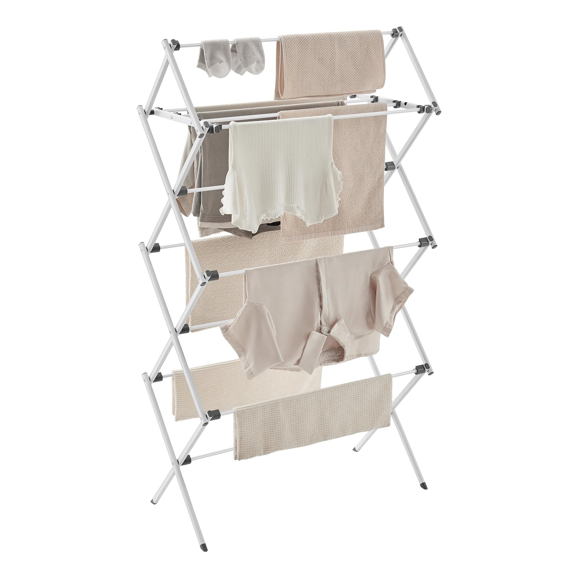 SONGMICS Foldable Clothes Drying Rack, Laundry Drying Rack, Clothes Airer, Steel Frame, 37 x 75 x 135.1 cm, Easy Assembly, Indoor Outdoor Use, White ULLR771W01 SONGMICS