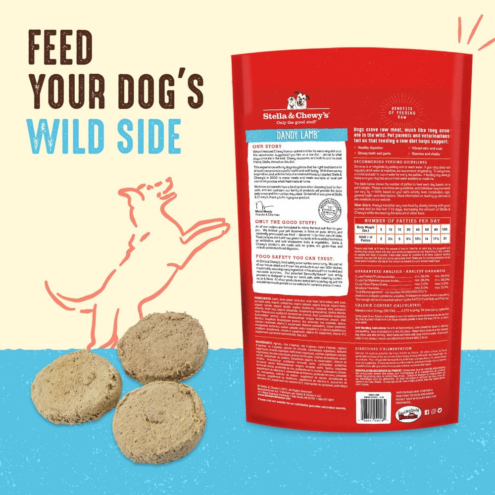 Stella & Chewy’s Freeze Dried Raw Dinner Patties – Grain Free Dog Food, Protein Rich Dandy Lamb Recipe – 708g Bag