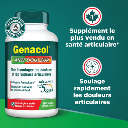 Genacol Pain Relief (60-Day Supply) – Natural Eggshell Membrane and Ultra-Hydrolyzed Collagen Peptides, Joint Pain Relief Supplement, Results in Just 5 Days, Value Pack, 180 Capsules - Available at All In One Marketplace Canada