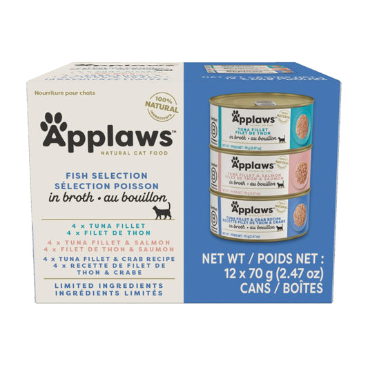 Applaws Fish Variety in Broth Wet Cat Food, 3-Flavor 12-Pack 2.47 oz Cans