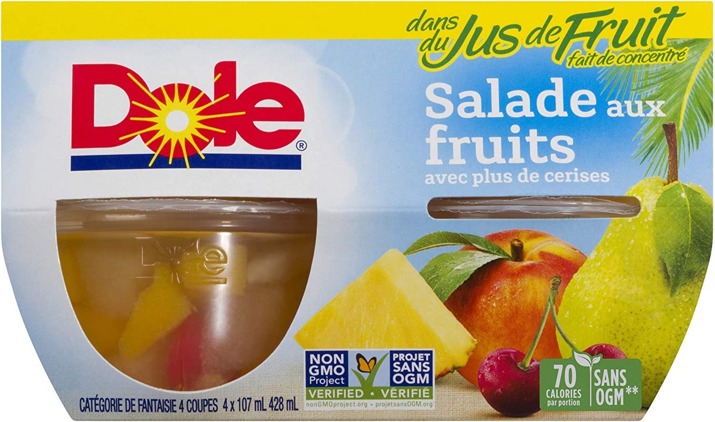 Dole Fruit Bowls Fruit Salad with Extra Cherries in Fruit Juice, Healthy School Snacks, 107ml, 24 Cups 🍁 All In One Marketplace Canada