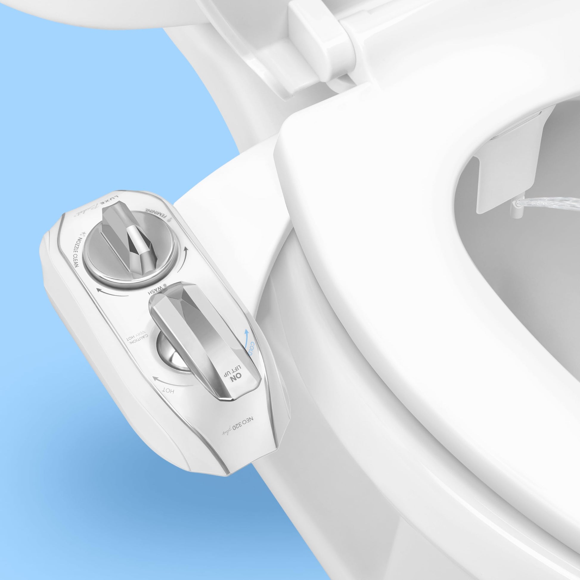 LUXE Bidet NEO 320 Plus - Warm Water, Dual Nozzle, Non-Electric Bidet Attachment for Toilet Seat, Patented Slide-in Install, 360° Self-Clean, EZ-Lift to Clean, Feminine & Rear Wash (Chrome) LUXE Bidet