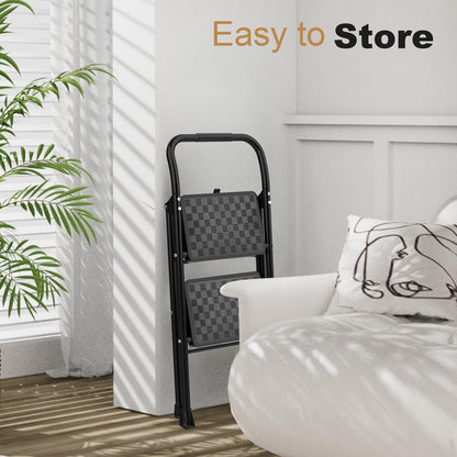 HBTower Step Ladder, 2 Step Stool for Adults, 2 Step Ladder Folding Step Stool with Cushioned Handle, 330 lbs/150 kg Capacity, 2 Step Ladder with Wide Anti-Slip Pedal Ergonomic Design HBTower