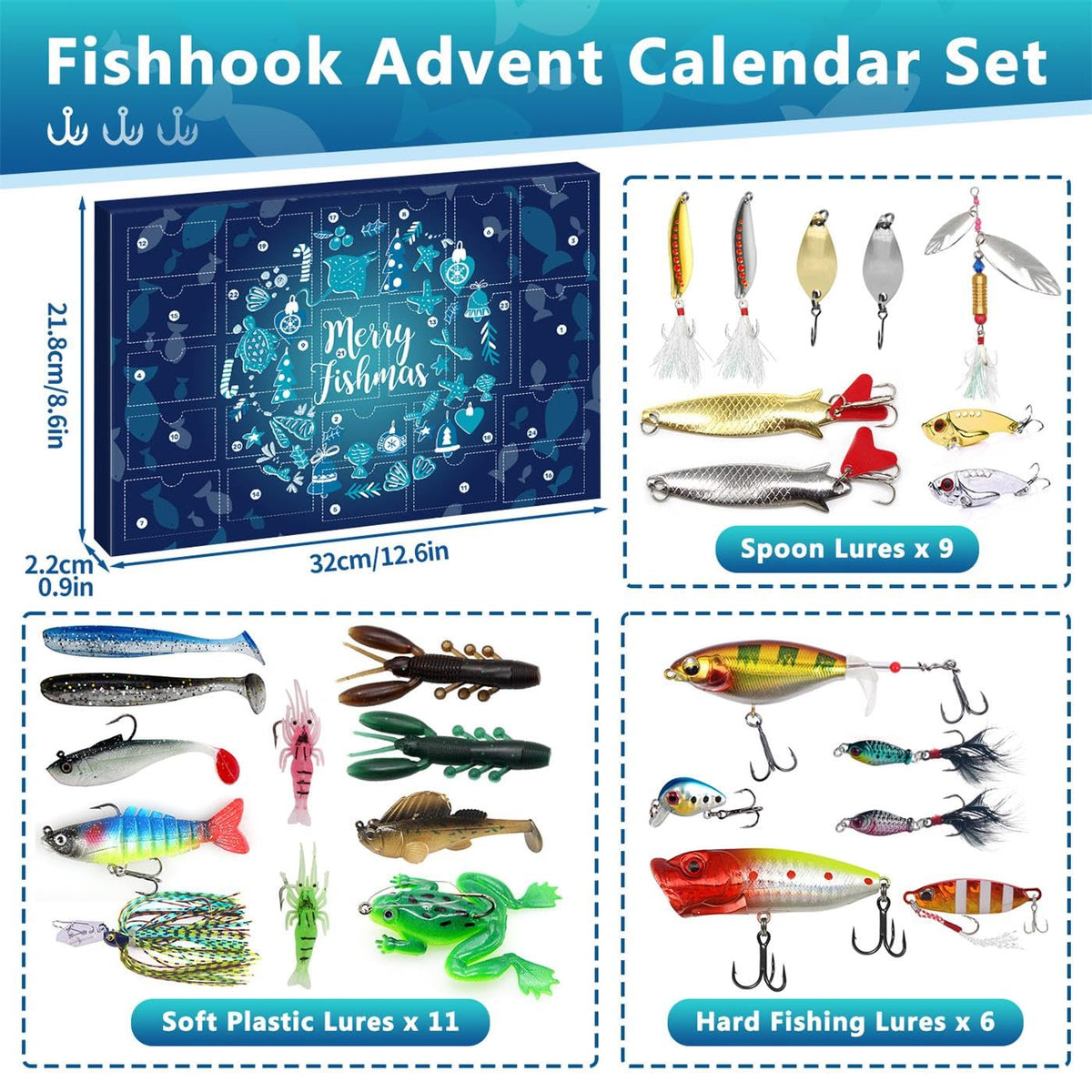 MOVINPE Fishing Advent Calendar for Adult Men Teen,24 Days Christmas Countdown Fishing Premium Lures Set for Fishing Lovers 🍁 All In One Marketplace Canada