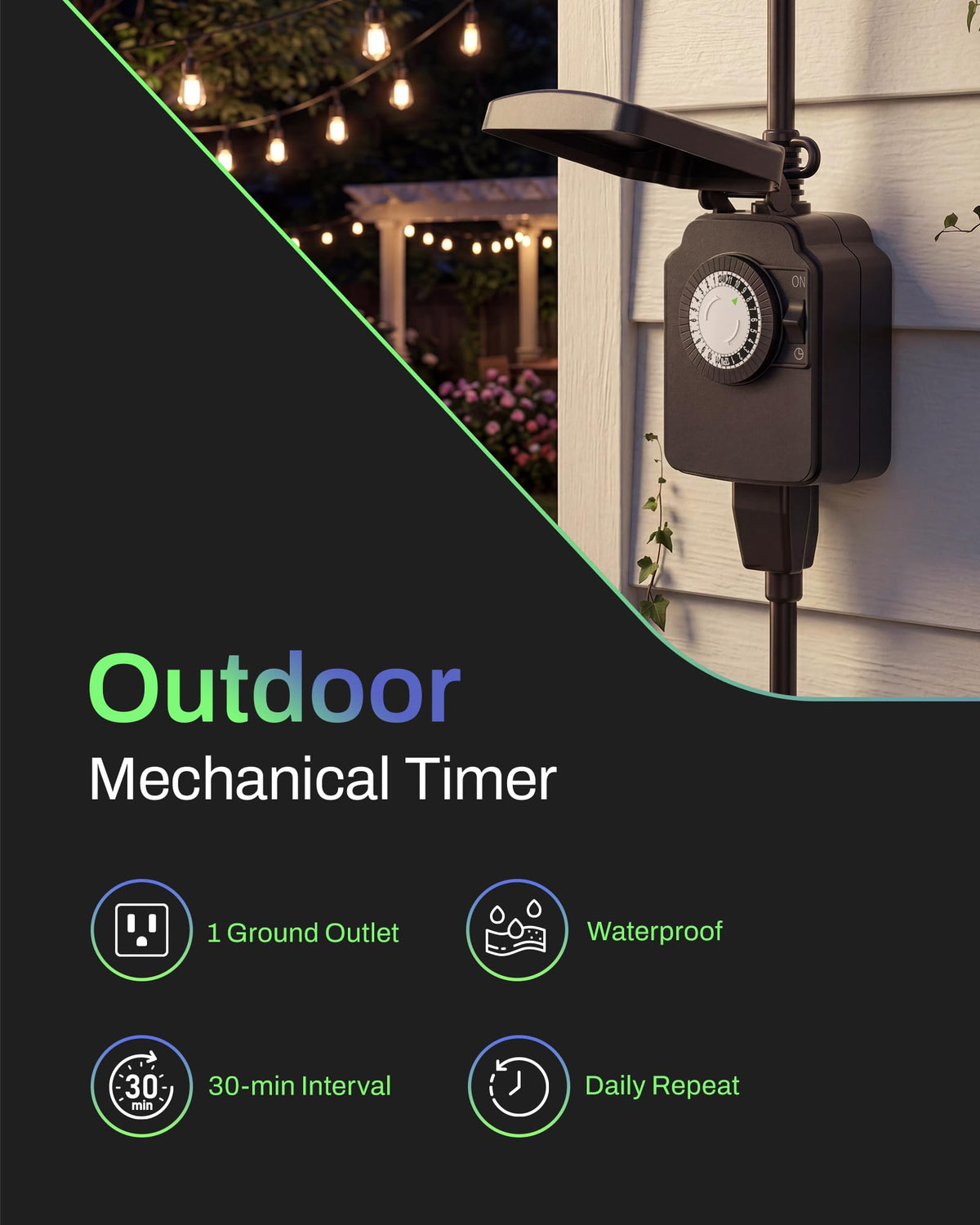 BN-LINK Outdoor 24-Hour Mechanical Timer Outlet, 1 Grounded Outlet 🍁 All In One Marketplace Canada