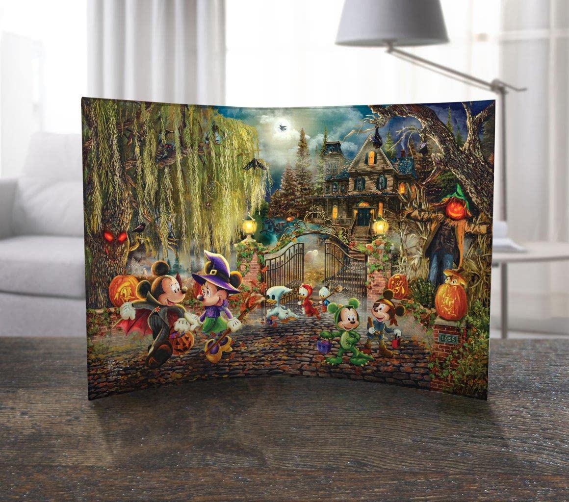 Disney – Mickey and Minnie Halloween Fun – Thomas Kinkade Studios - 10” x 7” Curved Acrylic Photo Print – Free Standing Décor – Officially Licensed Collectible