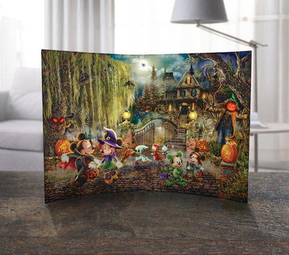 Disney – Mickey and Minnie Halloween Fun – Thomas Kinkade Studios - 10” x 7” Curved Acrylic Photo Print – Free Standing Décor – Officially Licensed Collectible
