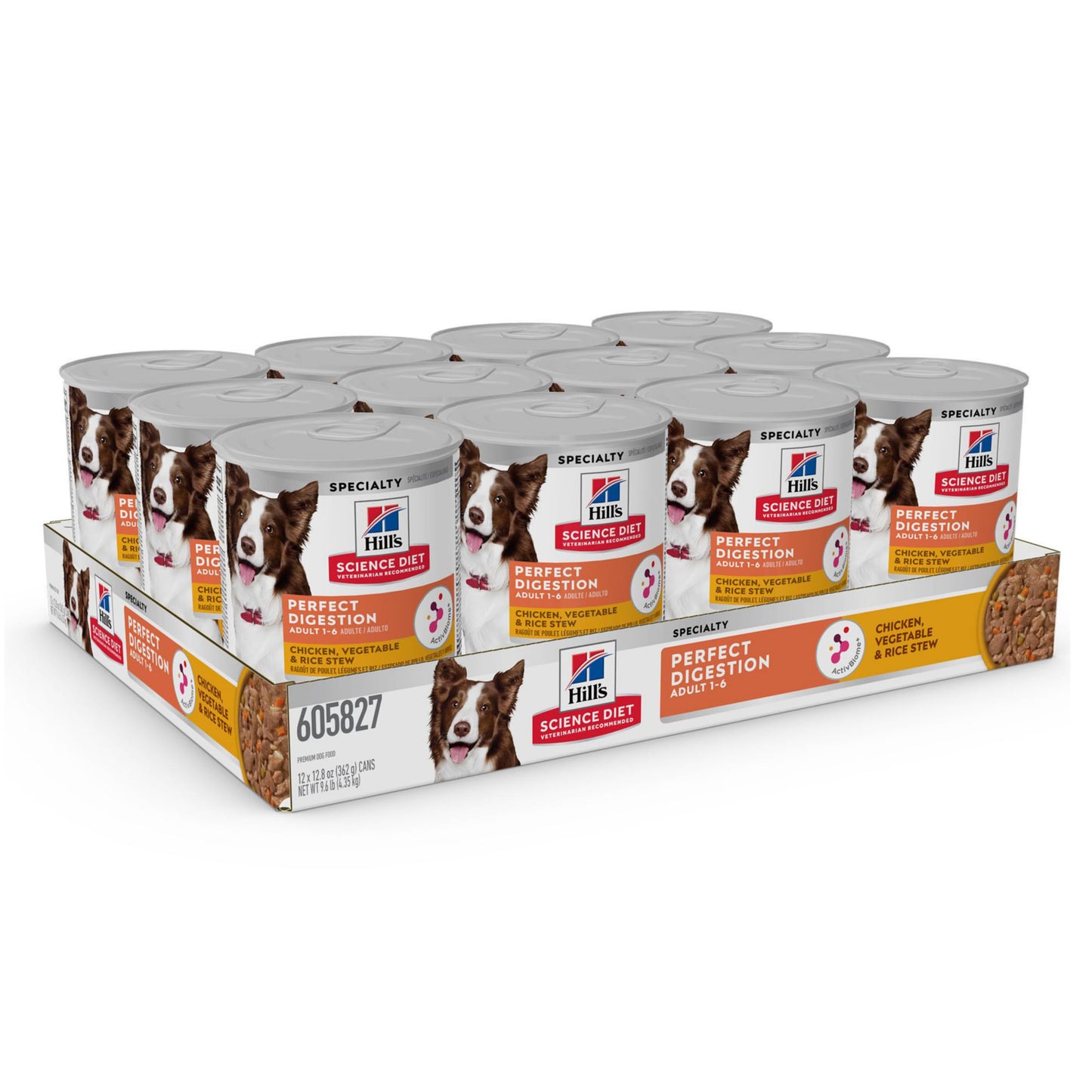 Hill's Science Diet Perfect Digestion, Adult 1-6, Digestive Support, Wet Dog Food, Chicken, Vegetable & Rice Stew, 12.5 oz Can, Case of 12 Hill's Science Diet