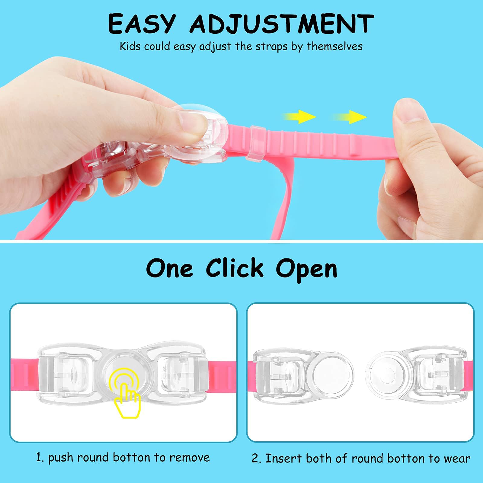 COOLOO Kids Swim Goggles for Age 3-15, 2 Pack Kids Goggles for Swimming with Nose Cover, No Leaking, Anti-Fog, Waterproof