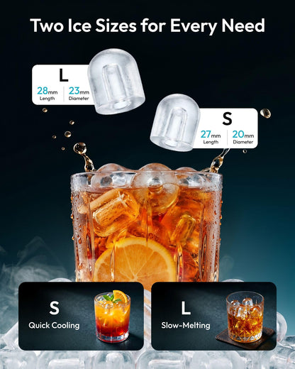 Euhomy Ice Making Machine, 26.5 lbs/24H Countertop Ice Maker with Self-Cleaning, 8 Bullet Ice Cubes Ready in 6 Mins, Compact Portable Ice Maker for Home, Kitchen, Office, Bar, Parties (Dark Black)