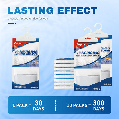 Vacplus Moisture Absorbers Packets, Fragrance Free 10 Pack, Humidity Packs, Dessicant Packets, Hanging Closet Dehumidifier Bags, Dehumidifier for Bathroom, Blue, 30.0 x 16.0 cm - Available at All In One Marketplace Canada