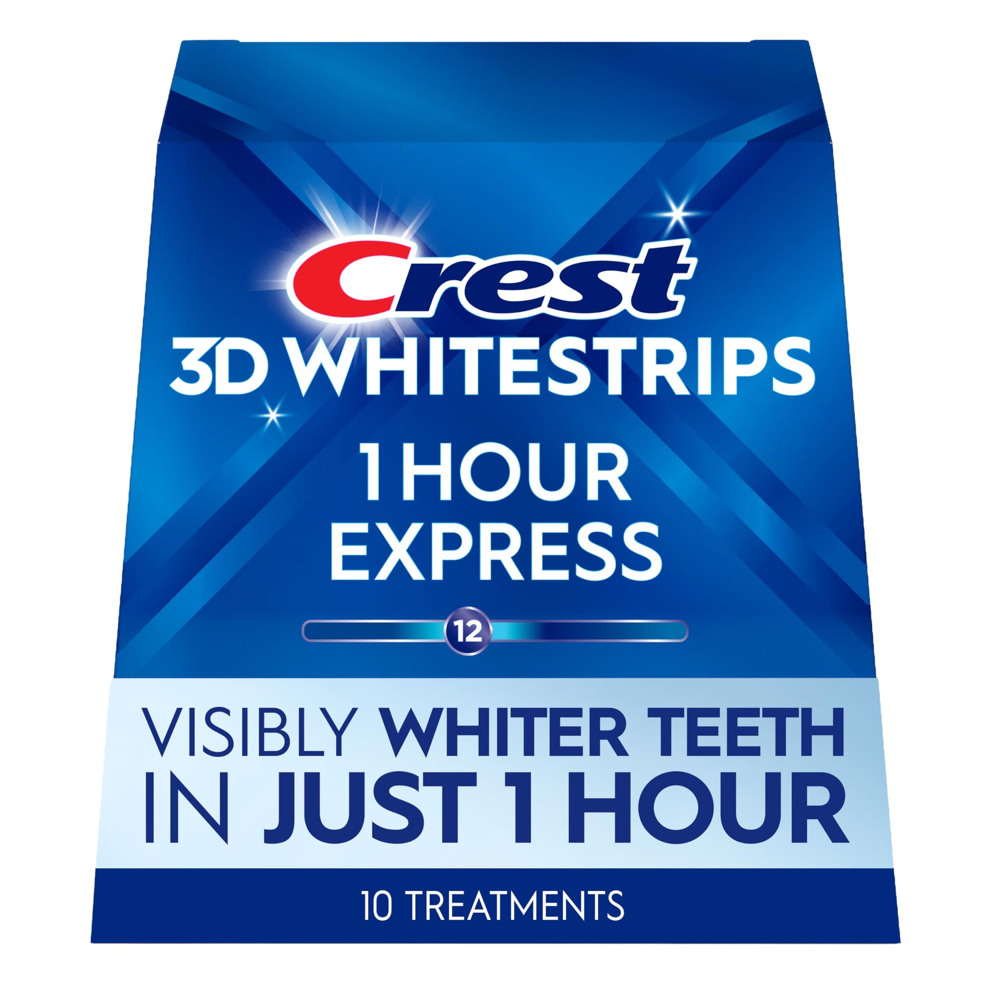Crest 3D Whitestrips 1-Hour Express At-home Teeth Whitening Kit, 10 Treatments, 12 Levels Whiter for Fast Whitening Crest