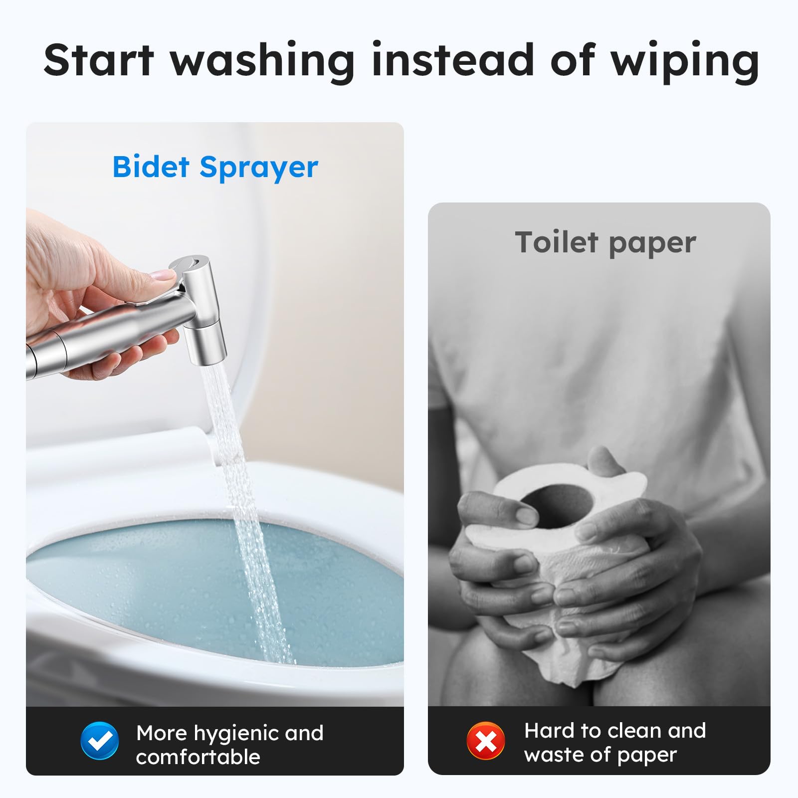 Arofa Handheld Bidet Sprayer for Toilet-Adjustable Water Pressure Control with Bidet Hose for Feminine Wash, Stainless Steel Brushed Nickel Cloth Diaper Bidet Toilet Sprayer for Baby Wash