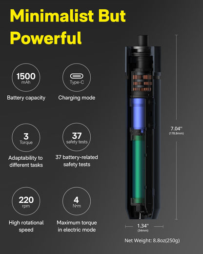HOTO Electric Screwdriver Set, 3.6V Cordless Screwdriver Set USB-C, 3 Torque Settings, 1500mAh Battery, LED Light & 12 S2 Metal Bits for Furniture/Electrical Repairs - Available at All In One Marketplace Canada