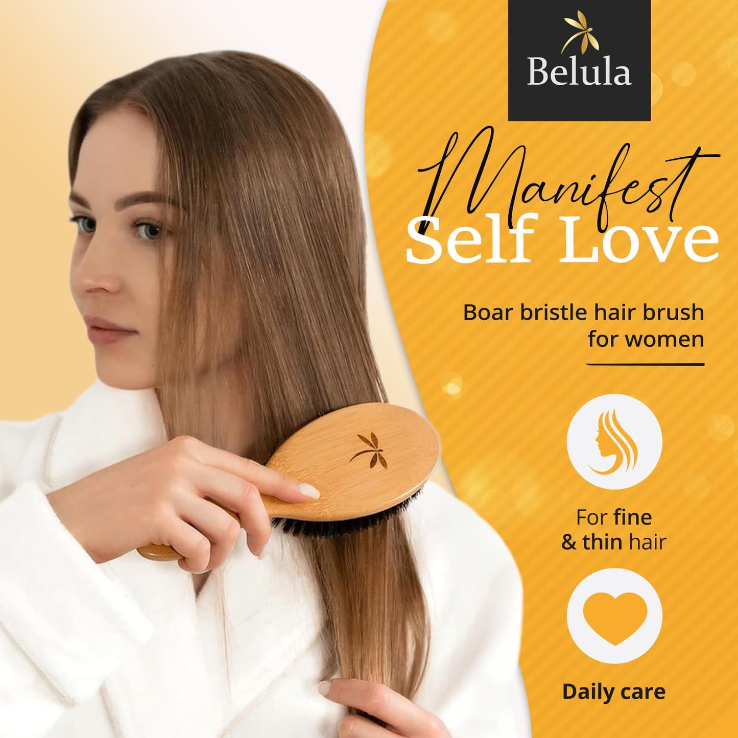 Belula 100% Boar Bristle Hair Brush Set (Medium). Soft Natural Bristles for Thin and Fine Hair. Restore Shine And Texture. Wooden Comb, Travel Bag and Spa Headband Included! - Available at All In One Marketplace Canada