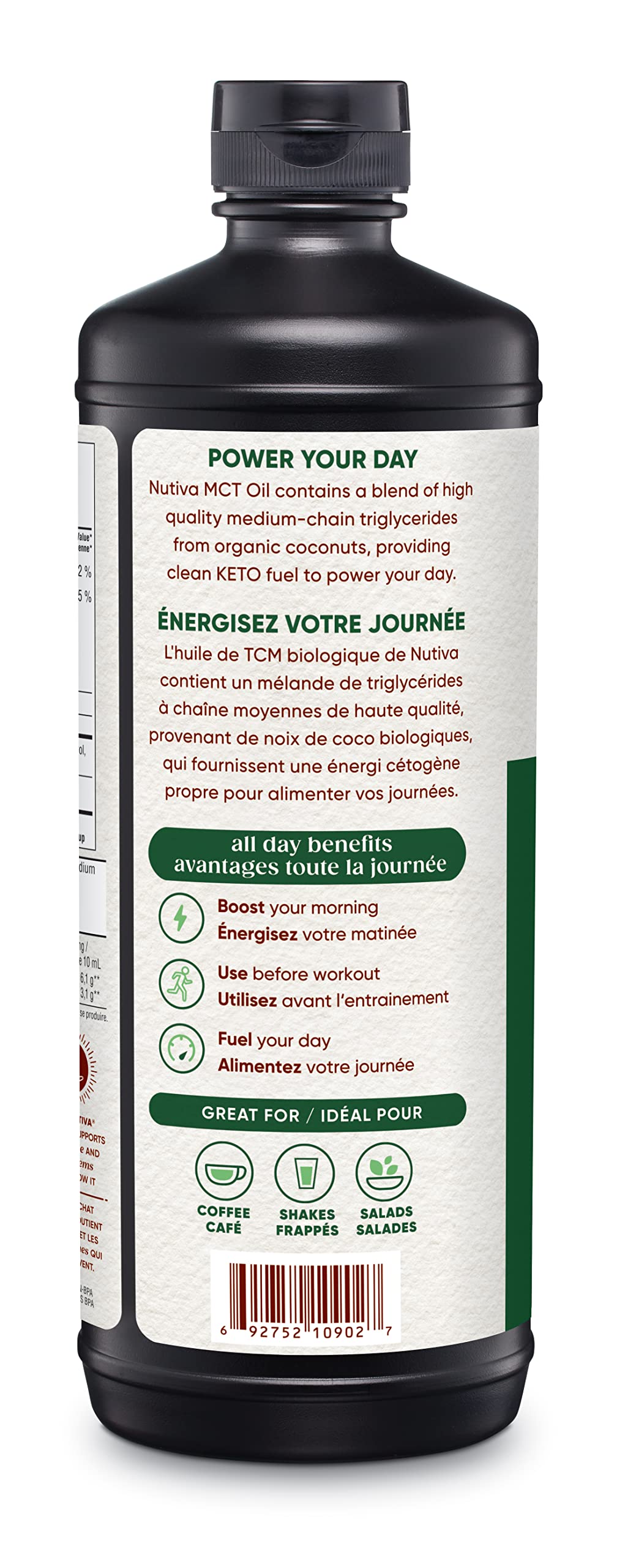 Nutiva Organic MCT Oil – 946 mL Pure, Unflavored Medium Chain Triglycerides for Keto, Paleo & Vegan Diets