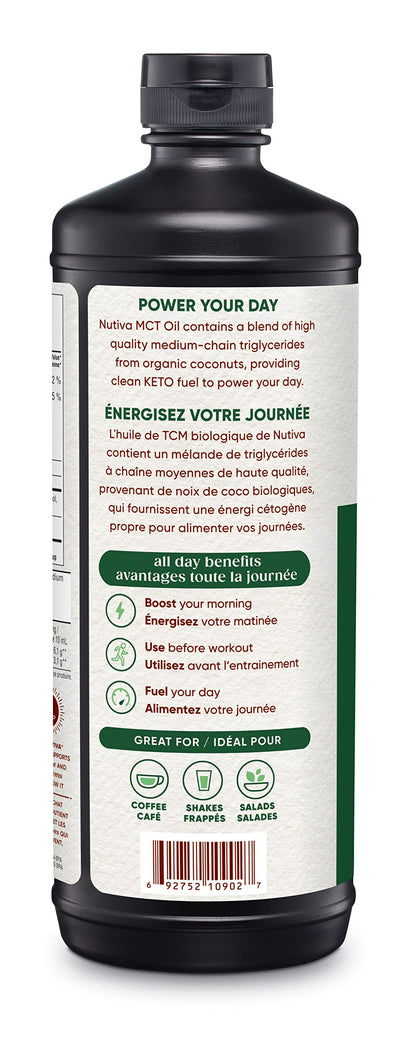 Nutiva Organic MCT Oil – 946 mL Pure, Unflavored Medium Chain Triglycerides for Keto, Paleo & Vegan Diets