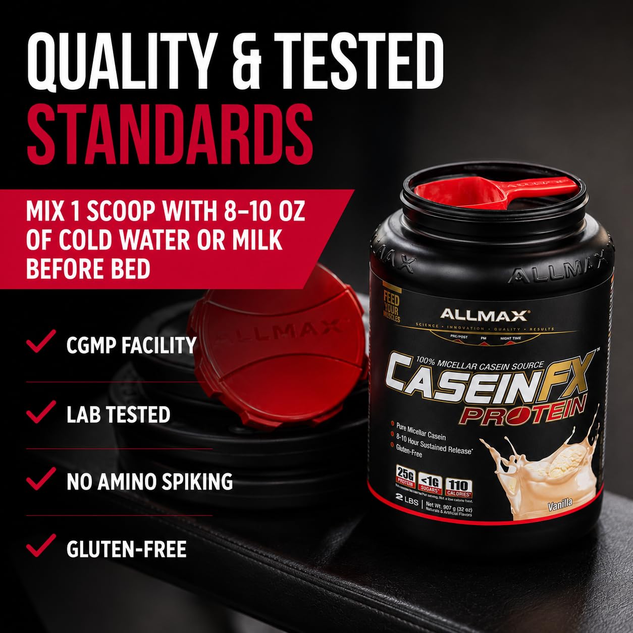 ALLMAX CASEIN-FX Casein Protein Powder, Chocolate, 2 lb, 27 Servings ALLMAX