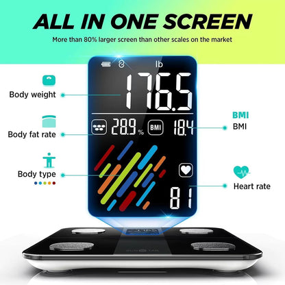 RunStar Smart Scale for Body Weight and Fat Percentage, High Accuracy Digital Bathroom Scale with Large Display for BMI Heart Rate 15 Body Composition Analyzer Sync with Fitness App 400lb runstar