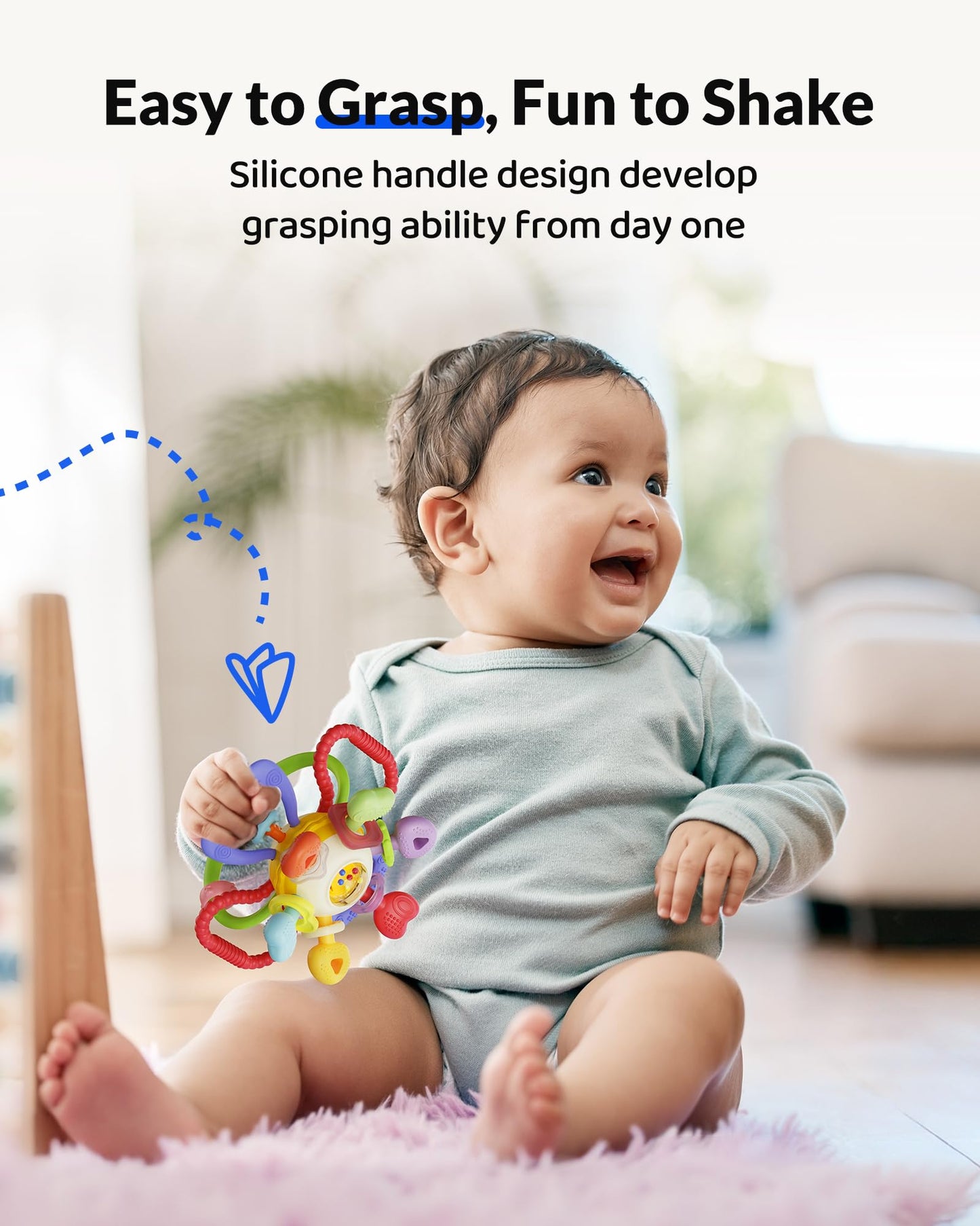 Infinno Baby Teething Toy for 3-12 Months with Pull Ring Spinner