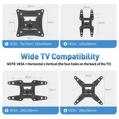 Full Motion Articulating TV Wall Mount Bracket with Swivel Tilt Extension & Rotation, Adjustable Arms for 13-42 Inch Flat/Curved LED LCD TVs & Monitors, Max 44lbs VESA 200x200mm