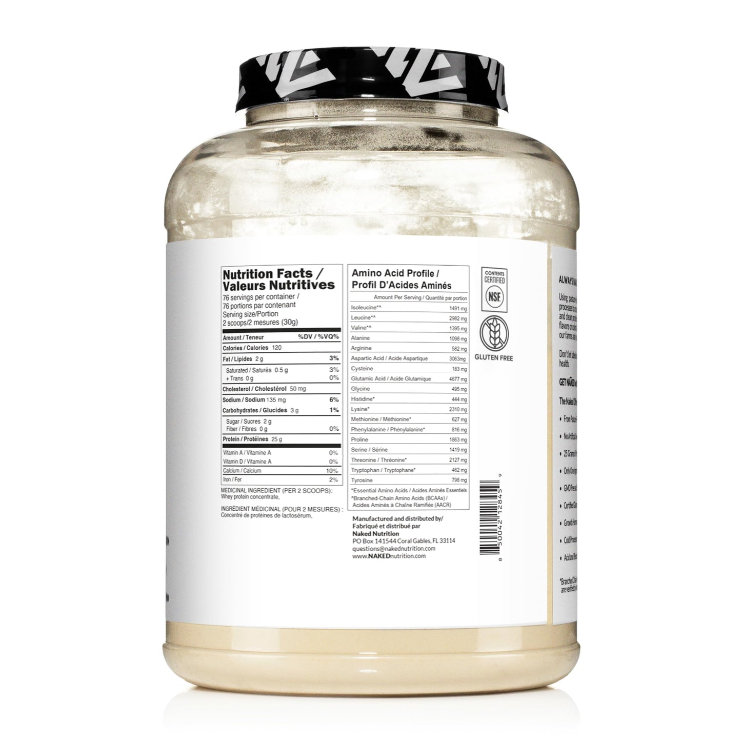 NAKED WHEY 5LB 100% Grass Fed Whey Protein Powder - 1 Undenatured, Bulk, Unflavored - GMO, Soy, and Gluten Free - No Preservatives - Stimulate Muscle Growth - Enhance Recovery - 76 Servings