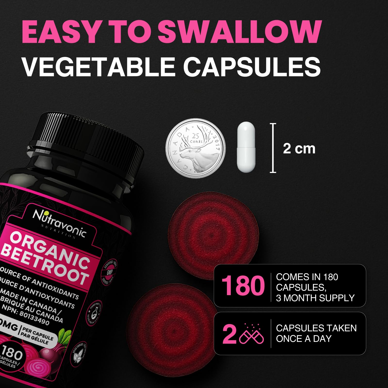 *BONUS SIZE* 180 Capsules of High Potency Organic Beetroot Capsules | 1,400mg per serving (700mg per capsule x2) Canadian Made Beet Root Powder | Antioxidant Support | Support Active Energy Lifestyle | A Natural Super Food | Quality Assured - Available at All In One Marketplace Canada
