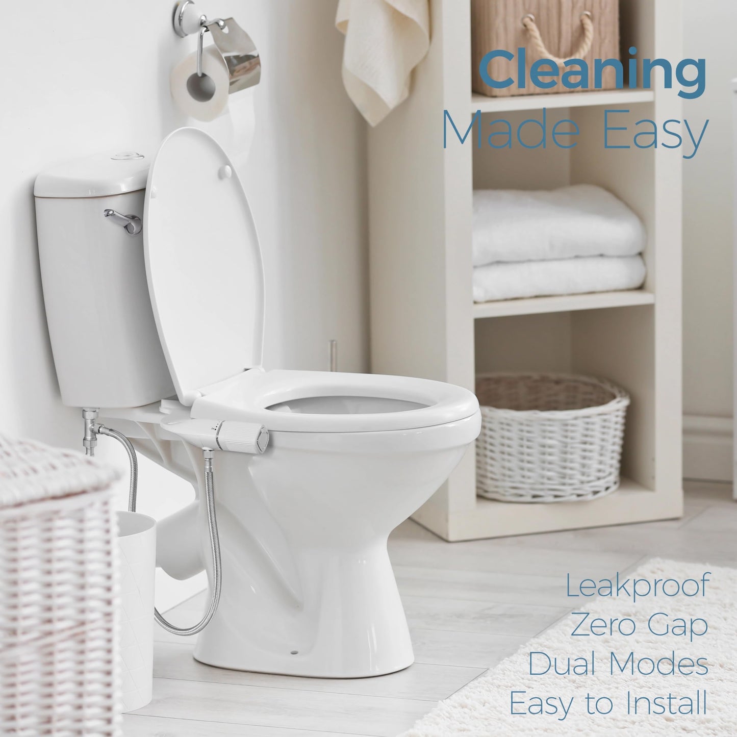 BIGCOW Bidet Attachment for Toilet, Ultra-Slim Dual Nozzle (Frontal & Rear Wash) Hygienic Toilet Bidet, Fresh Cold Water Pressure Adjustable Bidet Attachment with Stainless Steel Inlet - Available at All In One Marketplace Canada