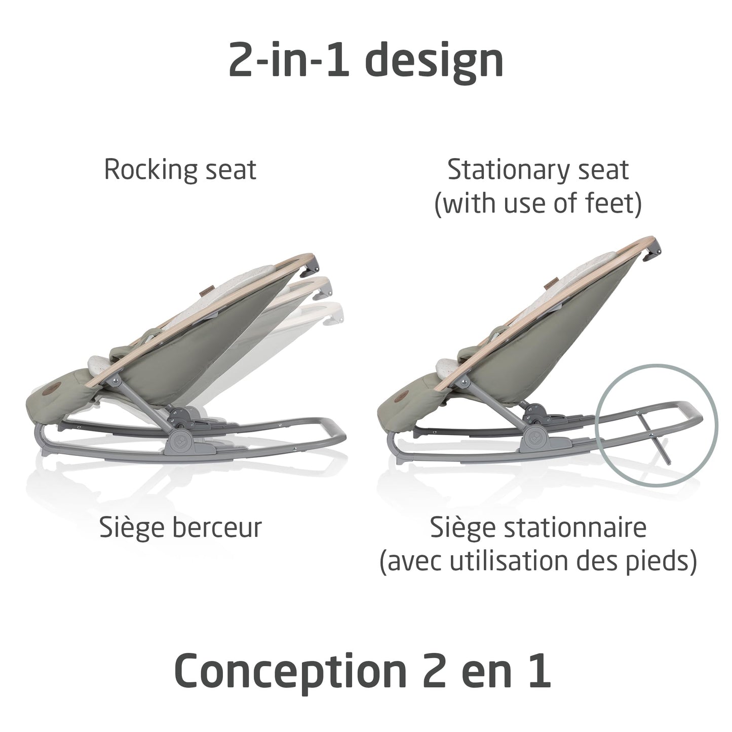 Maxi-Cosi 2-in-1 Kori Rocker, folds flat, travel, washable fabrics, Classic Green Maxi-Cosi